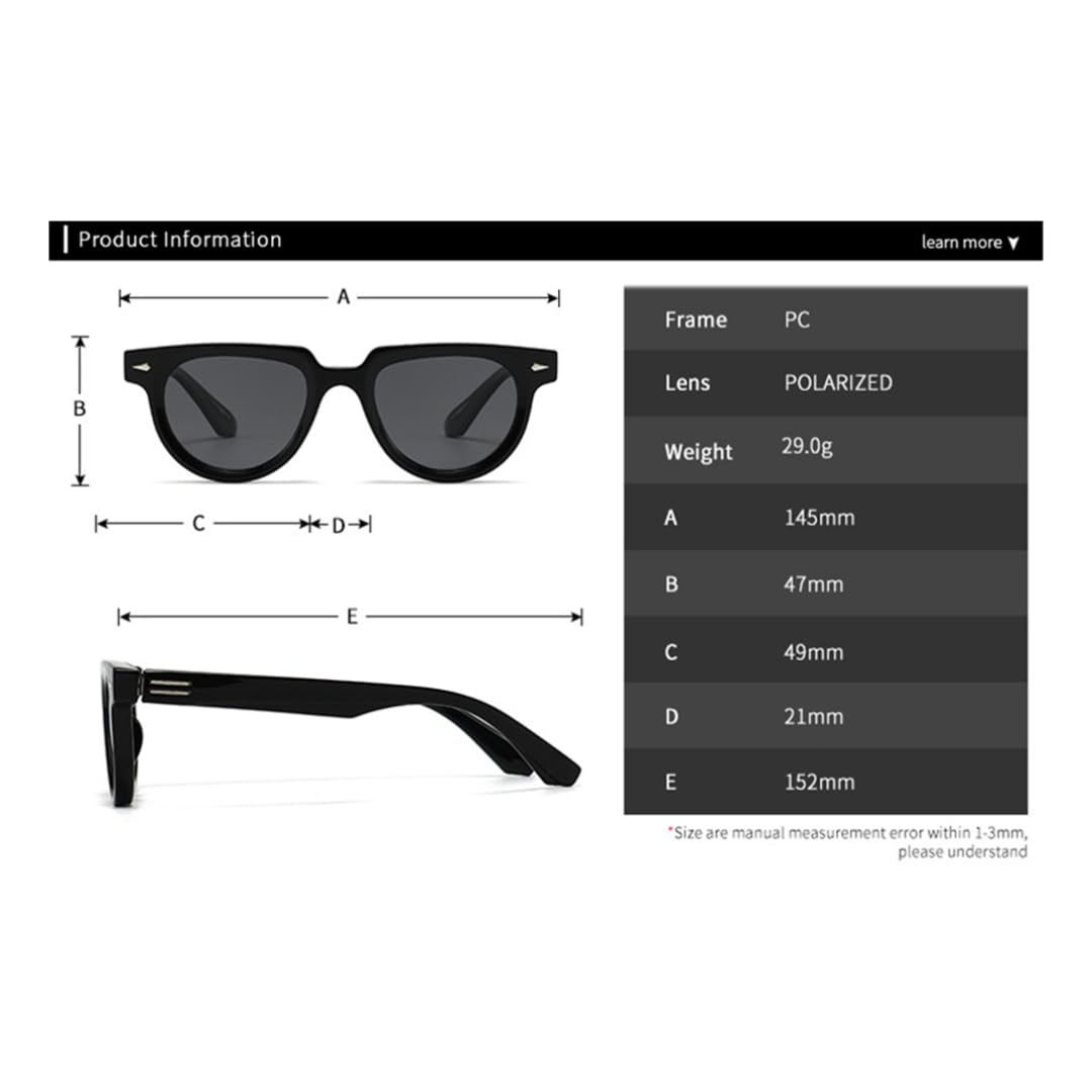 Gafas de sol polarizadas de moda, estilo retro, con remaches, redondas, estilo punk, protección UV400