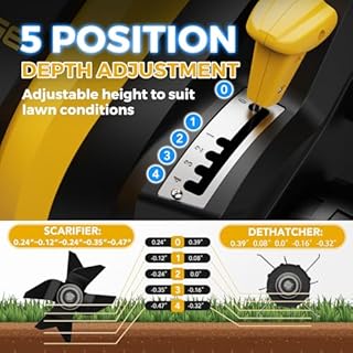 EVEAGE 16 Inch 2-in-1 Electric Dethatcher and Scarifier 5-Position Depth Adjustment,Lawn Dethatcher with 15 Amp Copper Motor, Removeable 14.5-Gal Collection Large Capacity Bag,Quick-Fold,Yellow