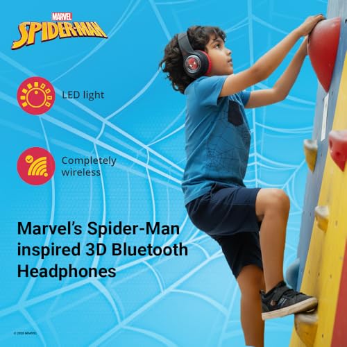 Image of Marvel Spider-Man Kids 3D Bluetooth Wireless Stereo Headphones with Mic| Foldable Ear Cups | Kids Safe 85dB Volume| Aux & SD Card Input | RGB Lights | 30H Playtime | Perfect for Boys | Ages 5-16
