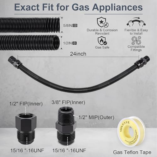 Image of 5 /8 inch Od x 1 /2 inch Id 24 inch Gas Line hose Connector, 304 SS Flexible