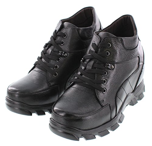 Image of Calden Men's Invisible Height Increasing Elevator Shoes - Black Pebble Grain Leather Lace-up Boots - K107216 - Size 12 D(M) US - 5.2 Inches Taller