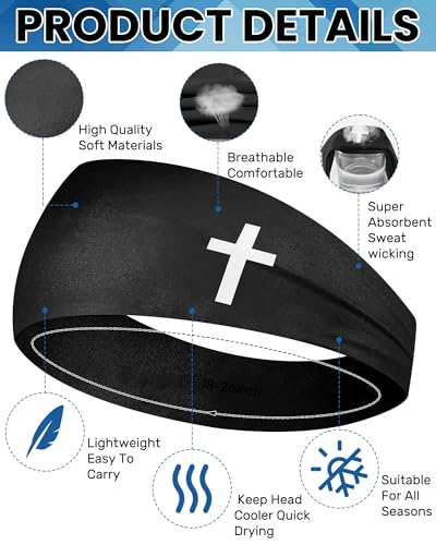 Image of Shihanee 6 Pcs Christian Headbands for Men | Jesus Cross Athletic Sweatbands, Moisture Wicking, Christian Workout Accessories, Football Baseball Running Sports Training