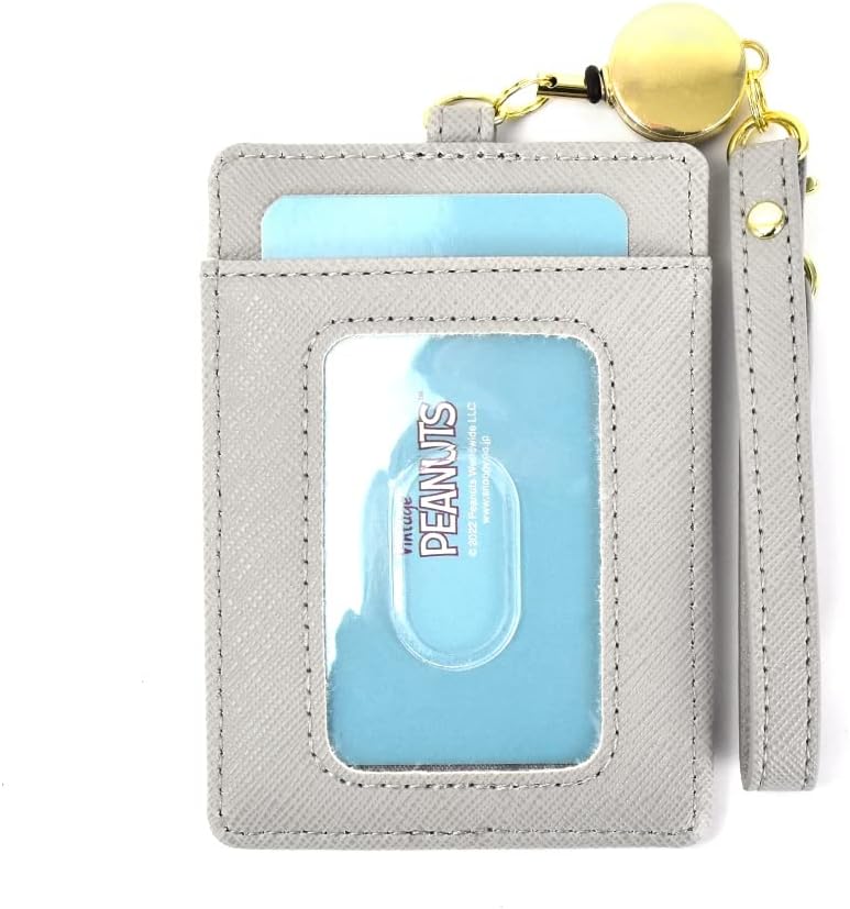 SNOOPY(スヌーピー) Women's GY Desk Embroidered Snoopy Single Pass Case with Reel, Gray (SPZ-3015), One Size