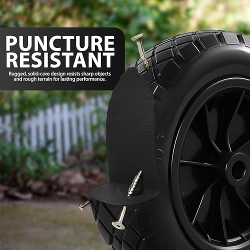 Zeno Wheelbarrow Wheel 14" | Puncture Proof Wheelbarrow Wheel Replacement 3.50-8 | Heavy Duty Solid Tyre Rim For Wheelbarrows, Garden Trolley, Trailer, Truck | Deep Grip Tread | Reinforced Sidewalls - 4