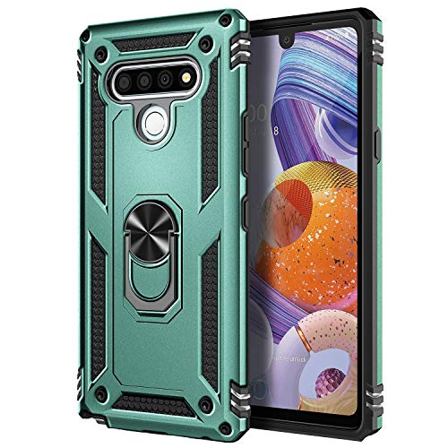 E-Began Case For Lg K51, Lg Reflect With Tempered Glass Screen Protector (Full Coverage), Metal Magnetic Ring Holder, Full-Body Military Protective Shockproof Heavy Duty Armor Case (Green) #TOP1