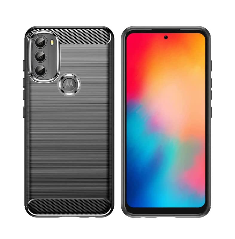 Image of NPRC Hybrid Ultra Slim Protective Case TPU Non-Slip Carbon Fiber Texture Shockproof Case Cover for Moto G71 - Black