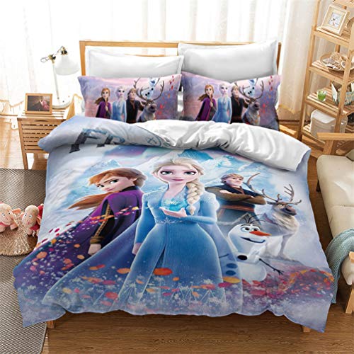 EA-SDN Frozen 2 Disney - Funda de edredón Individual de polialgodón, Reversible, diseño de Olaf, Anna, Elsa con Funda de Almohada a Juego, Color Morado (A09,200 x 200 cm)