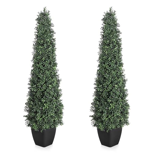 Lote de 2 150 cm de gran boj artificial realista, boj artificial en maceta con rama y follaje sin mantenimiento, planta artificial, decoración vegetal artificial para sala de estar, frente a puerta