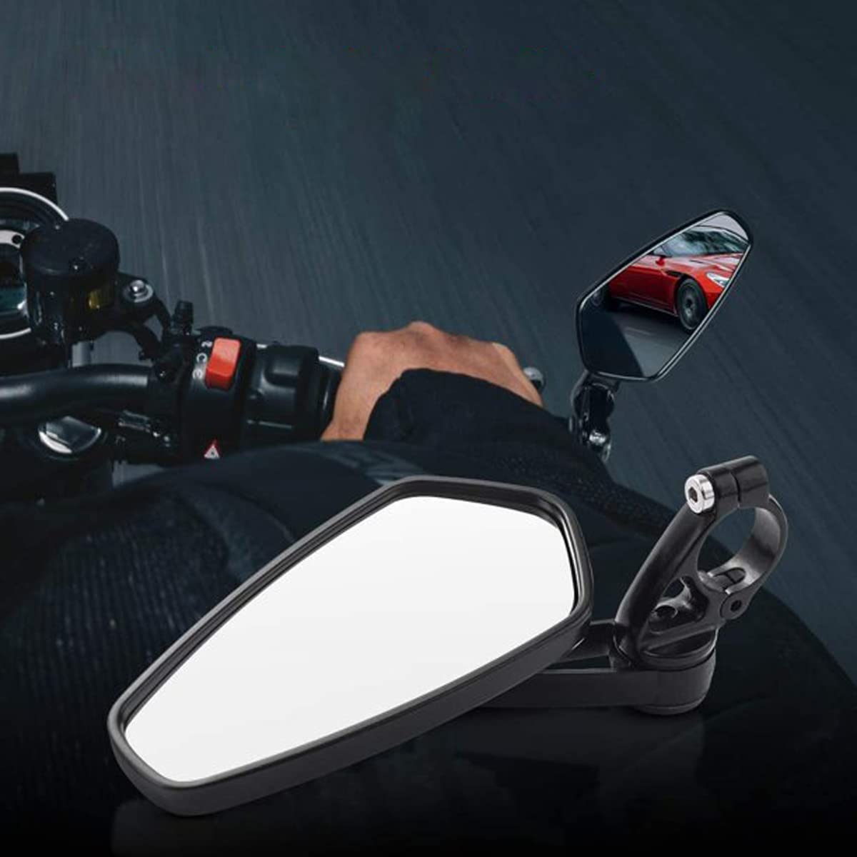 Motorcycle Rearview Mirror, Universal 7/8 inch Handle Bar Oval Mirrors, Safe Rear View Wing Mirror (Black, 1 Pair)