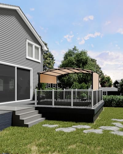 Image of KYBOLT 12x9 Ft Arched Pergola Metal Gazebo with Retractable Canopy for Backyard Deck Garden Lawns Porch(Khaki)
