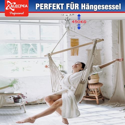 ALECPEA 360°Drehbar Schaukelhaken 450KG Kapazität Edelstahl Deckenhalterung Deckenhaken für Hängesessel | Hängematte | Slingtrainer | Boxsack | Yoga