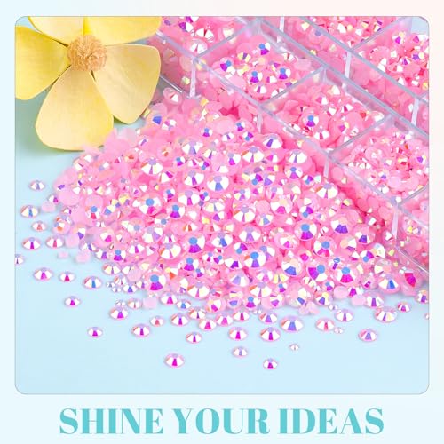 Image of 6100Pcs Jelly Resin Rhinestones for Crafting with 2Pcs 10ml B7000 Jewelry Glue, 1 Box Flatback Crystals Diamond (Light Pink AB) for Bedazzling Crafts DIY Nail Art Non Hotfix Gems for Clothing Shoes