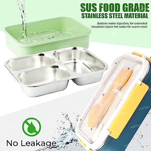 Image of Zest 4 Toyz Lunch Box for Kids Adults 3 Compartments Tiffin Box Stainless Steel with Spoon & Fork Eco-Friendly Lunch Food Containers for School, Office - Multicolor