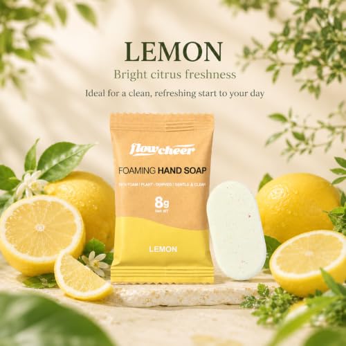 Image of flowcheer Foaming Hand Soap Tablet Refills, 12 Pack (Makes 12 x 9 fl oz), Lemon Scented soap tablets, Fresh & Clean Handwash, No Plastic Bottle