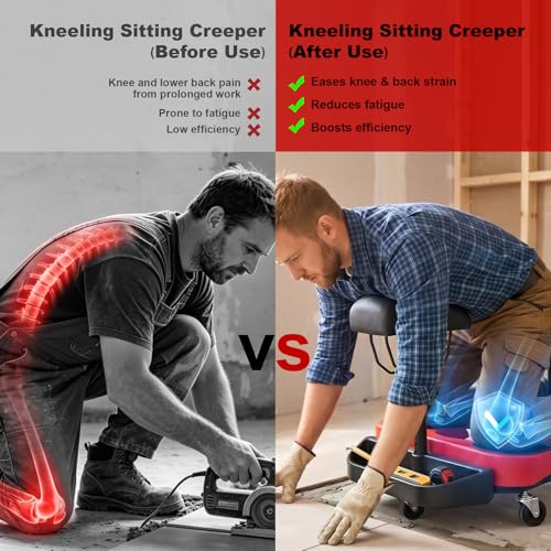 Image of Upgrade Kneeling Sitting Creeper with Chest Support and Tool Tray Compatible with racatac Rolling Knee Creeper 01RAC3CS, 3 Inch Casters 300-lb for Tile installation, Flooring work, Parquet Cleaning