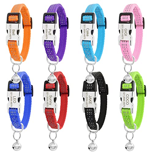 Senristar Personalisiertes Reflektierendes Nylon Katzenhalsband mit Name & Telefon, Individuell Gravierte Schnellverschluss Schnalle Katzenhalsband mit Glocke