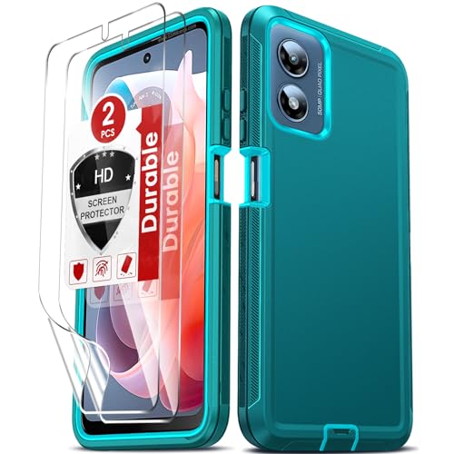 LeYi for Moto-G-Play-4G-2024 Case: Motorola G Play 4G 2024 Phone Case with 2 Pack HD Screen Protectors, Heavy Duty 3 in 1 Military Grade Shockproof Protective Funda[Not Fit G Play 5G 2024], Teal