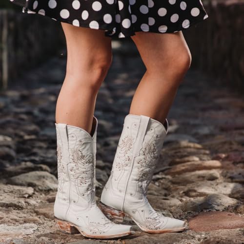 Soto Boots Women's Wedding Embroidered Leather Handcrafted Cowgirl Boots M50040 White3
