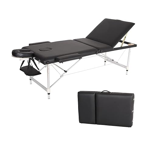 Axonl Mesa de masaje portátil, 3 camas de masaje plegables y livianas con marco de aluminio, almohadillas de PVC suave de 84 pulgadas, mesa de