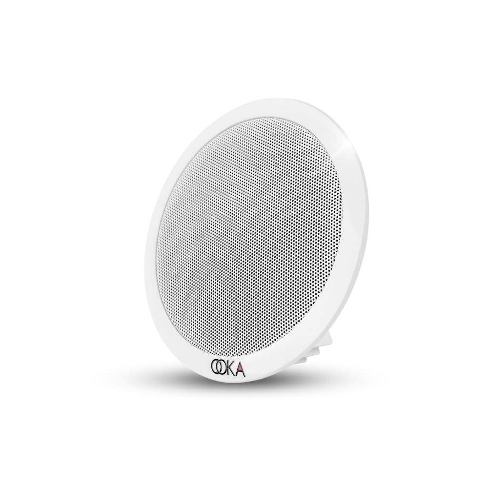 OOKA AUDiO CS-610 in-Ceiling Speaker | 6.5" Full Range 10W RMS 100V | in-Ceiling Mount Commercial Speaker | ABS Body & Metal Mesh Grill | Ideal for Home Office Hotel Cafe - White - Pack of 2