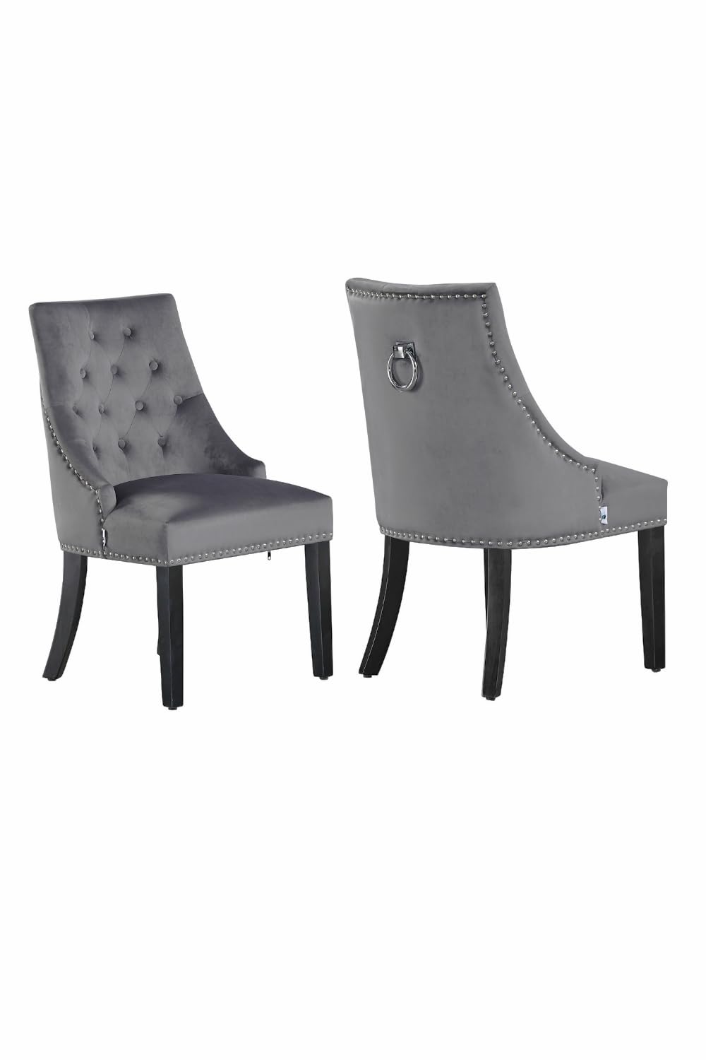 Life Interiors - Windsor Velvet Upholstered Chair - with Metal Ring - Classic & Design - Wooden Legs - Dining Room, Living Room or Dressing Table (Dark Grey, Pack of 2) โ image 1