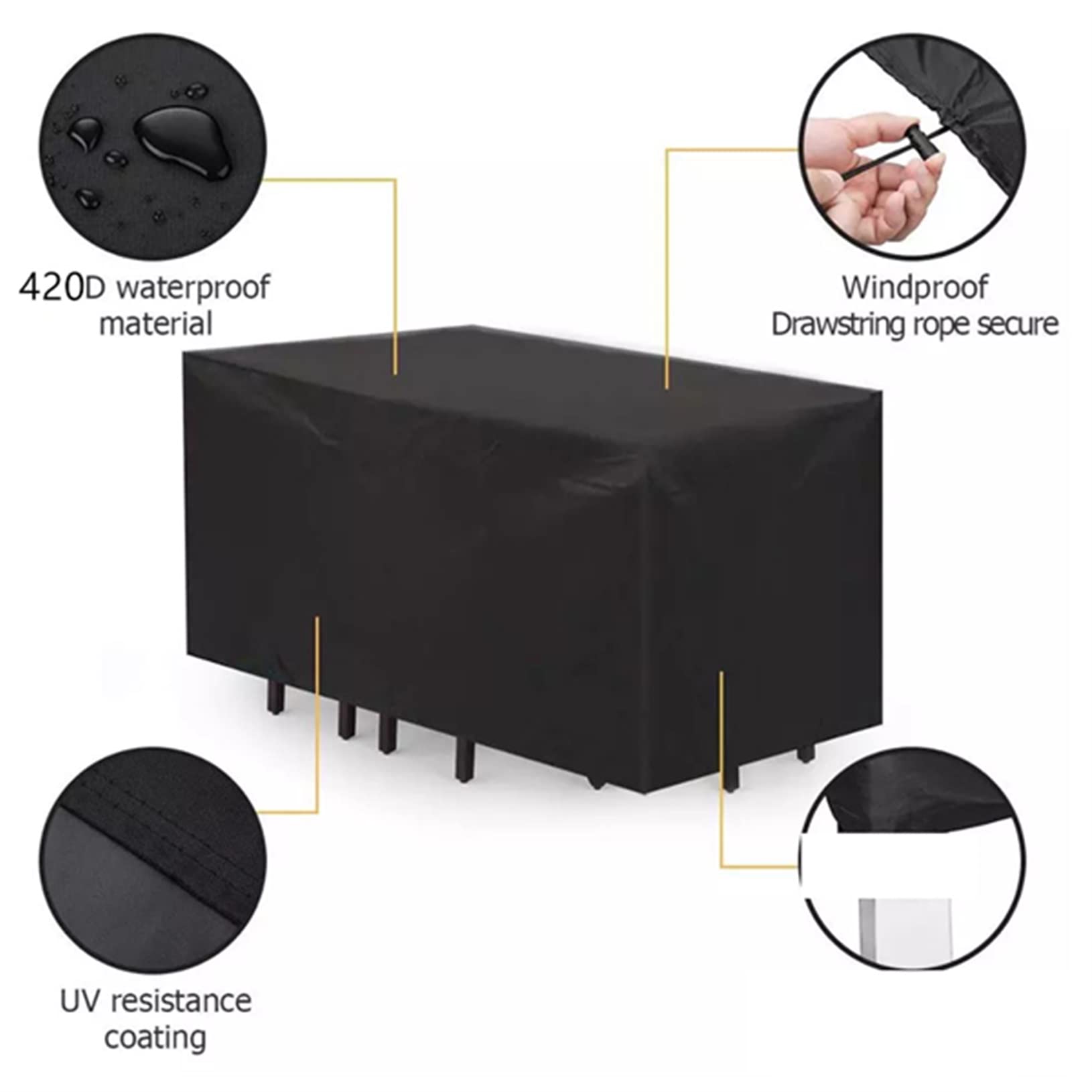 HeavyDu 420D - Funda protectora de poliéster para jardín, 115 x 115 x 74 cm, impermeable, color negro