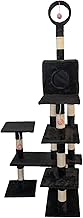 Three Cats Tree Tower Scratcher Cat 4 Tier Nest Cat Made Spain Sisal Column Ball Pendant (Black)