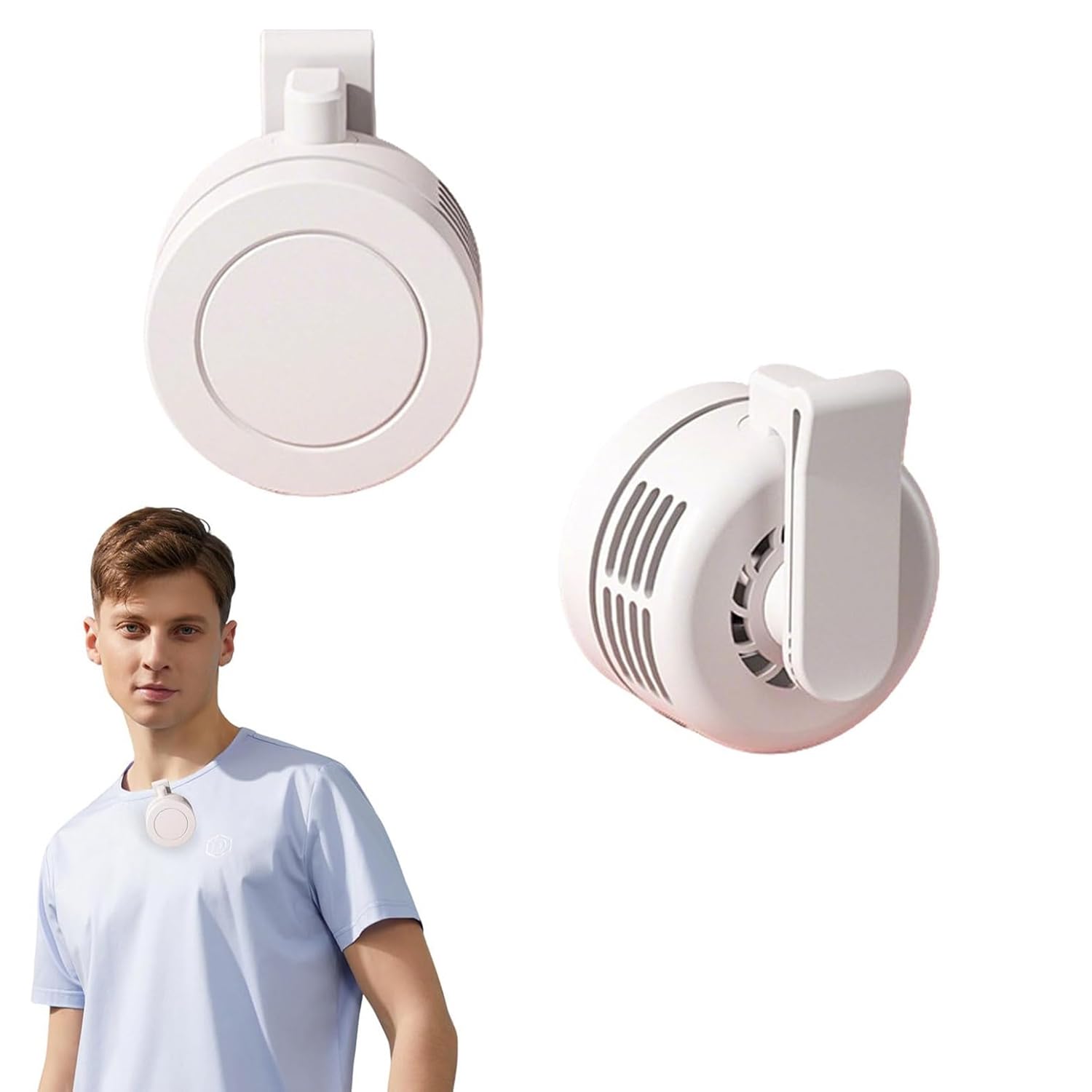 3 Speeds Clip On Fan Waist & Neck, Portable Silent Mini Bladeless Whirlwind Fan for Waist Clip, Rechargeable Clip-On Hands-Free Fans, Bladeless Ultra-Quiet Cooling Fanss for Outdoor&Travel (B-white)