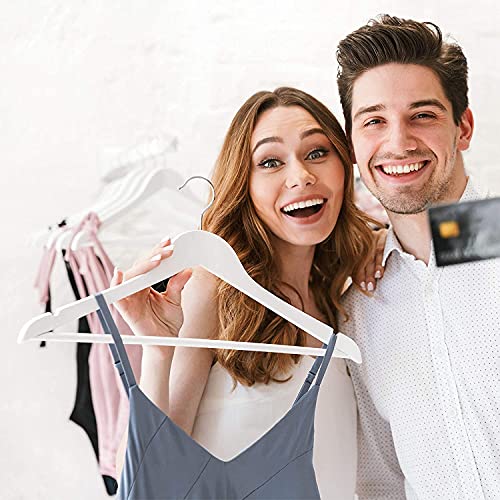 Image of WHISKET Solid Wood Hangers,Premium Wood Hangers with 360-Degree Rotatable Hook and Notches, Natural, Heavy Duty Wood Hangers for Coats, Suits, Jackets, Closet (White) [Pack of 12]
