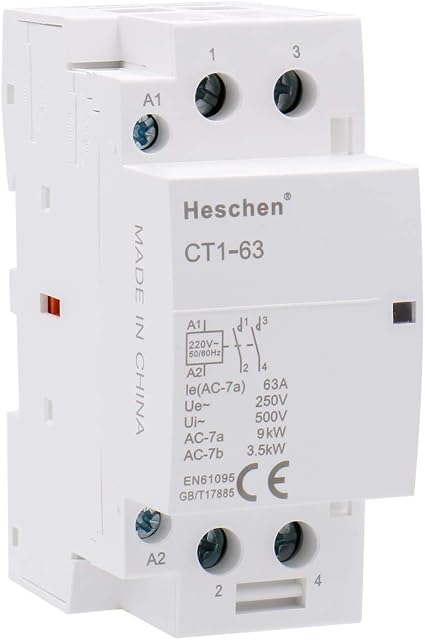 Heschen Household AC Contactor, CT1-63, 2 Pole Two Normally Open, AC 220V/240V Coil Voltage, 35 mm DIN Rail Mount