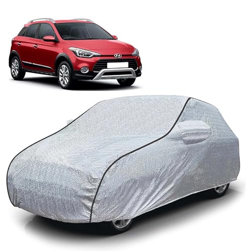 Image of Sulfar 100% Waterproof Car Body Cover Compatible with Mirror for Hyundai i20 Active (Triple Stitched, Full Bottom Elastic, Magic Silver with Black Piping)