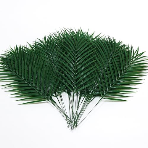 VOELIGT 30pcs Artificial Palm Leaves Branches 18in Faux Outdoor Plants Fake Greenery Plastic Fronds...