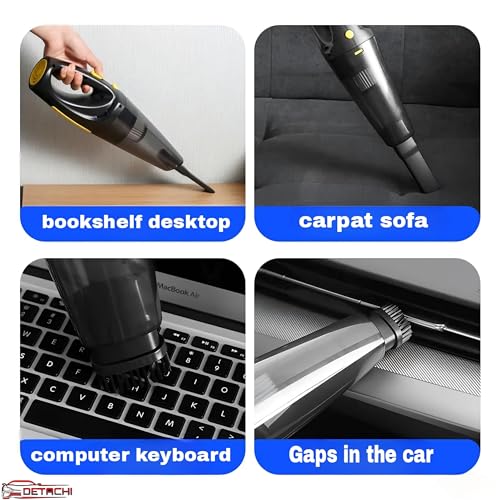 Image of DETACHI Car Vacuum Cleaner - Portable 2 in 1 Wet & Dry Cleaner for Car with High 6000PA Powerful Suction 12V DC for Deep Cleaning, HEPA Filter, Filter for Allergens, Cigarette Lighter Cord -Black