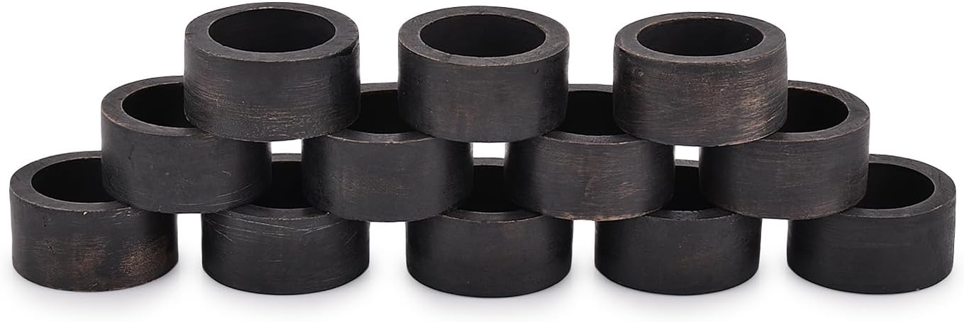 EDHAS Handmade Mango Wood Napkin Ring Set of 12 Decorative Holiday Napkin Rings for Thanksgiving Christmas Table Decoration