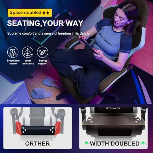 GTPLAYER Gaming Chair with Footrest Fabric Office Chair with Pocket Spring Cushion and Linkage Armrests, High Back Ergonomic Computer Chair with Lumbar Support Task Chair Brown
