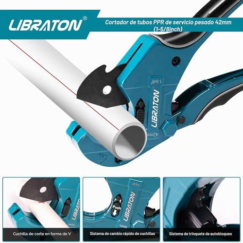 Miniatura 2 de Libraton Cortador De Pvc Cortador De Tubos Tipo Trinquete Cortador De Tubos De Plástico Ppr Pe Pvc, 42 Mm Para Herramientas De Electricista Y Carpintería