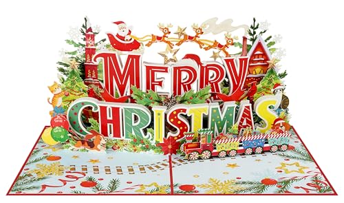 QD Christmas Card Pop Up | 3D Xmas Greeting for Family and Friends (Size 15x20 cm - Merry Xmas)