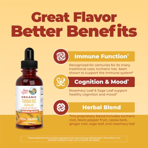MARYRUTH'S USDA Organic Turmeric Gold Herbal Liquid Drops, Unflavored, 1 oz