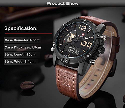 Image of NAVIFORCE Analogue Digital Bold Rider's Black and Rosegold Dial Chocolate Belt Wrist Men's Watch - NF9095-BYBN by LexXiv