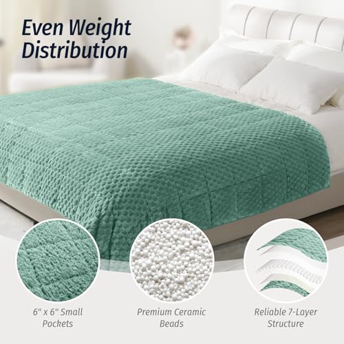Wemore Fleece Weighted Blanket for Adults (60" x 80" 20lbs, Green), Dual Sided Cozy Soft Sherpa Heavy Blanket, 3D Imitation Turtle Shell Warm Jacquard Flannel Weighted Blankets for Couch and Bed