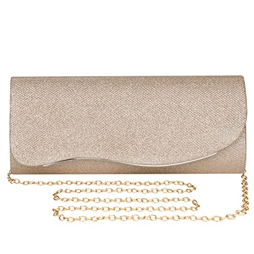 UBAYMAX Pochette Ceremonie Mariage, Petit Sac de Soirée Pochette de Style Enveloppe Sac a Main Femme, Élégant Brillant Chic Fille Pochettes Clutches Sac avec Chaîne pour Boule (Champagne Rosa 1) Cover