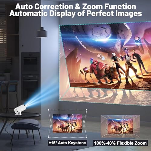 Image of Smart Projector with Android 11 HD Projector 1080P 4K WiFi6 BT Home Theater Video Projector 180 Rotatable Stand Car Keystone Correction for Mobile Phone TV Stick