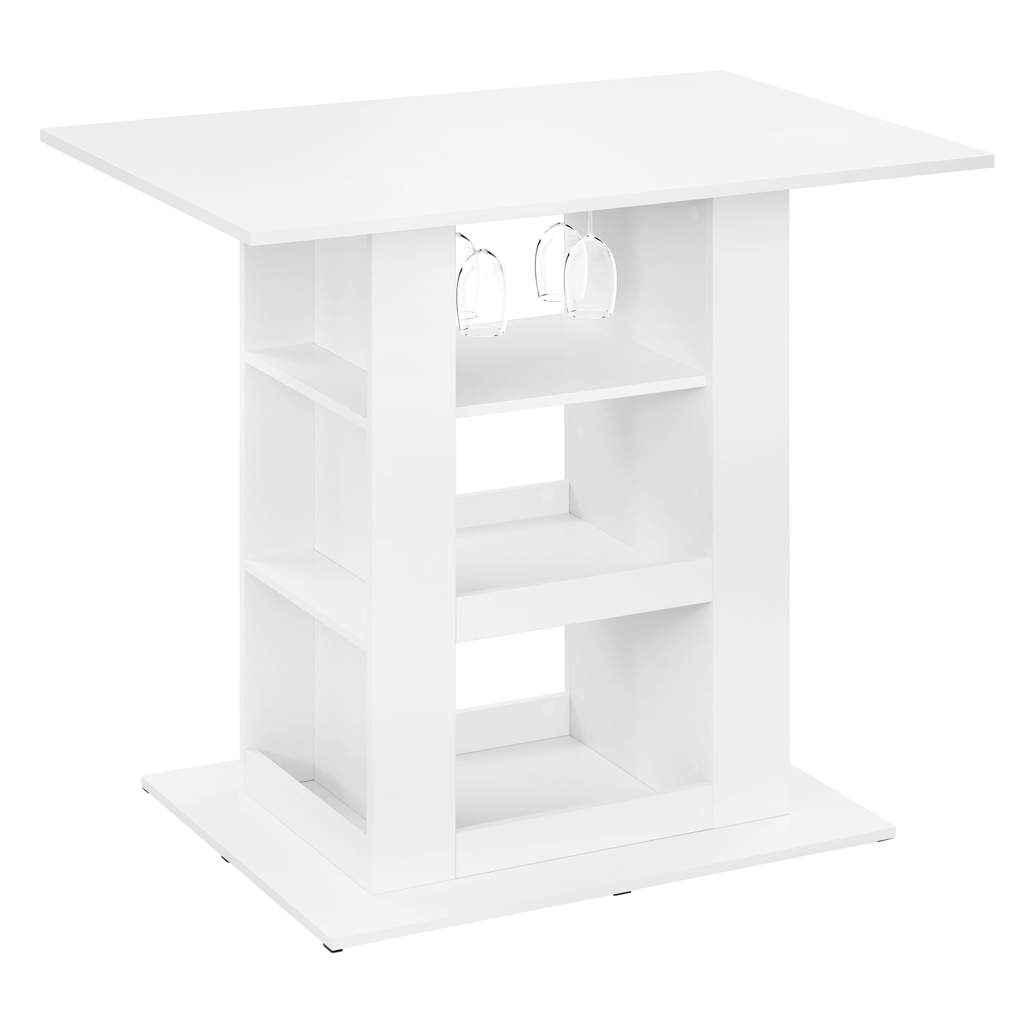 WOLTU Bartisch mit Stauraum, Stehtisch mit 2 Glashaltern, Esstisch für Bar Küche Wohnzimmer, Küchentheke aus Holz, Hochtisch 105x94x68 cm, weiß
