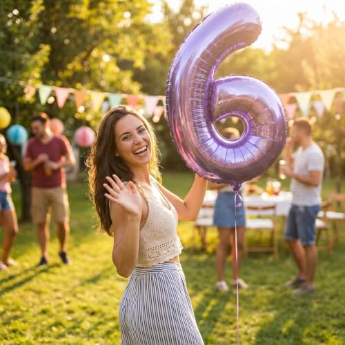 Image of YPSelected 32 Inch Large Foil Helium Number Balloon Birthday Wedding Party 0-9 (Purple, 6)