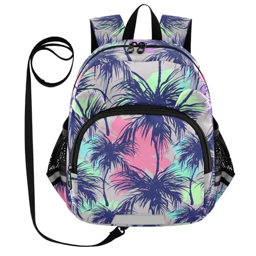 Abstract Palm Tree Gray Toddler Harness Backpack for Boys Girls 3-6 Years Kids Backpack with Anti Lost Safety Leash Baby Harness Bookbag for Preschool Travel Walking