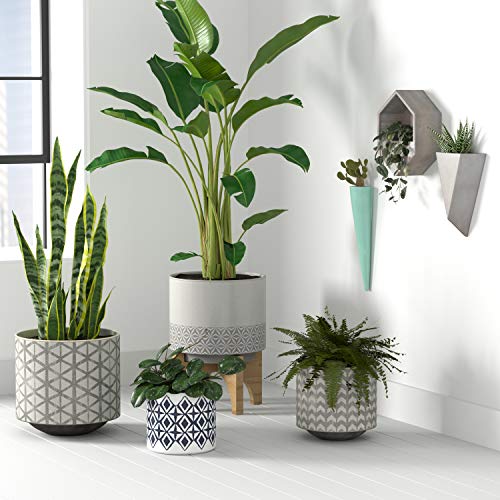 Amazon Brand – Rivet Rustic Chevron-Patterned Stoneware Planter, 6.3"H, White And Gray #TOP4