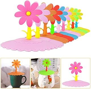 TANCUDER 9 PCS Silicon Cup Covers Anti-dust Glass Covers for Drinks, Food Grade Coffee Tea Cup Lid Reusable Creative Mug Covers Airtight Seal Lid Caps Cute Flower  Hot Cup Lids,6 Colors
