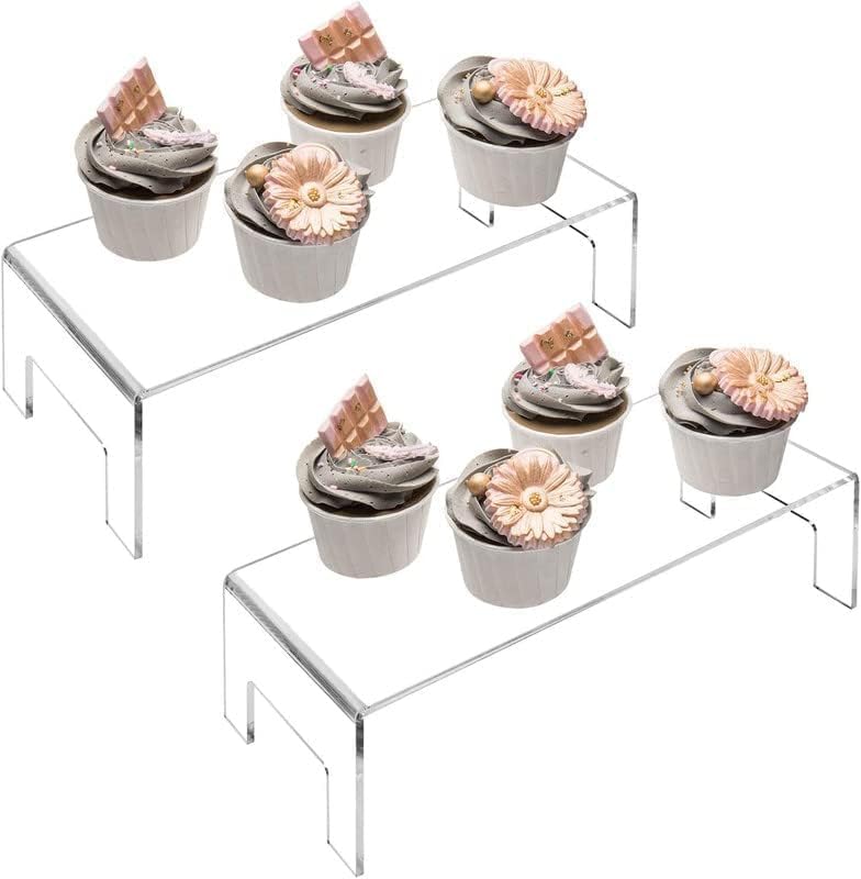 Image of 2 Pack Clear Display Risers 4 mm Thick Showcase Stand for Jewelry Dessert Cupcakes Candy Toys Figures and Cosmetics 12 x 5 x 3.3 Inch Arts and Craft