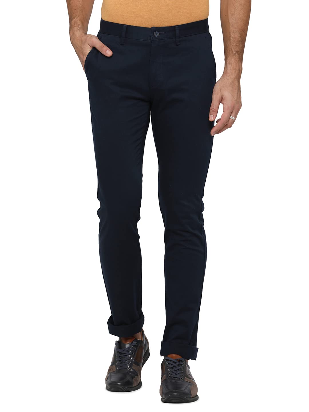 Greenfibre Mens Navy Blue Pure Cotton Solid Super Slim Fit