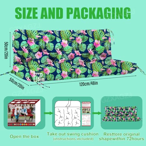 Image of Porch Swing Cushions Outdoor 48 inch Waterproof Extra Thick 5 inch Swing Cushions Replacement with Backrest and Ties for Outdoor Furniture Porch Patio Garden Lawn (Rainforest Pattern)